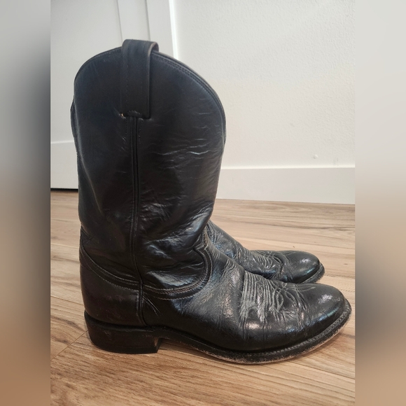 VINTAGE TONY LAMA BLACK COWBOY BOOTS LEATHER SIZE 10 1/2 10.5 B - Picture 7 of 9